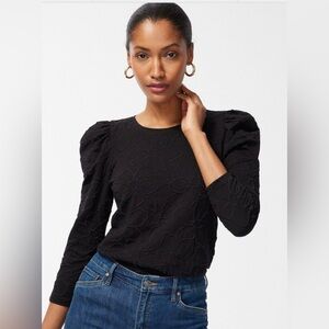 Chico’s Embroidered Front Tee Size 4 US XXL Crew Neck 3/4 Sleeve Color Black